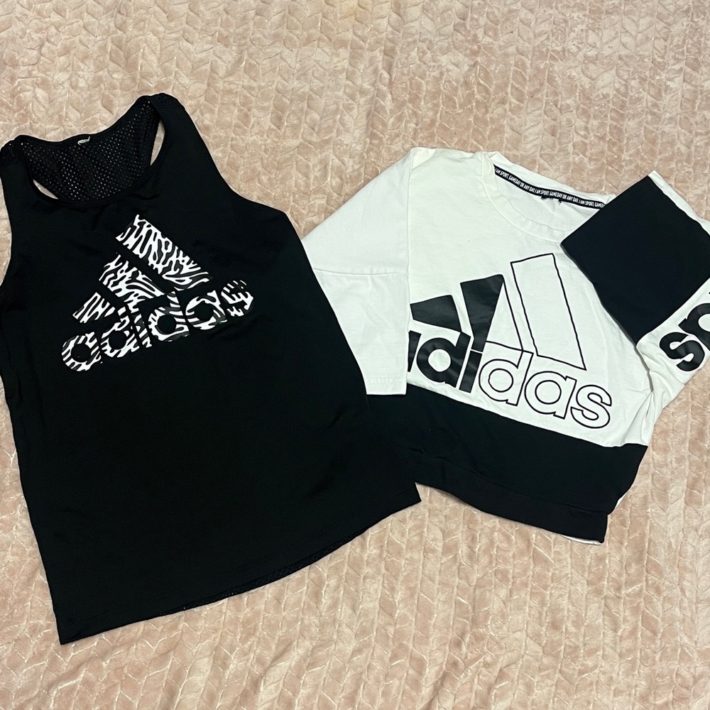 Adidas Black Tank and White Crop Top Shirt Combo